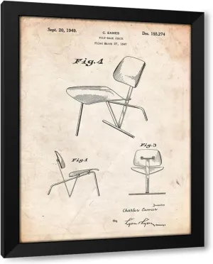 ArtDirect PP159- Vintage Parchment Eames Tilt Back Chair Patent Poster 36x48 Huge Black Modern Wood Framed Canvas Giclee Art by Borders, Cole