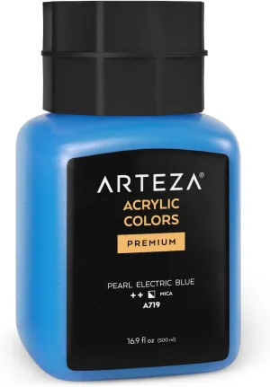 ARTEZA Acrylic Paint, A719 Pearl Electric Blue, 16.9 fl oz, 500ml Jar, Opaque, Quick-Drying, Acrylic Paints for Painting on Canvas