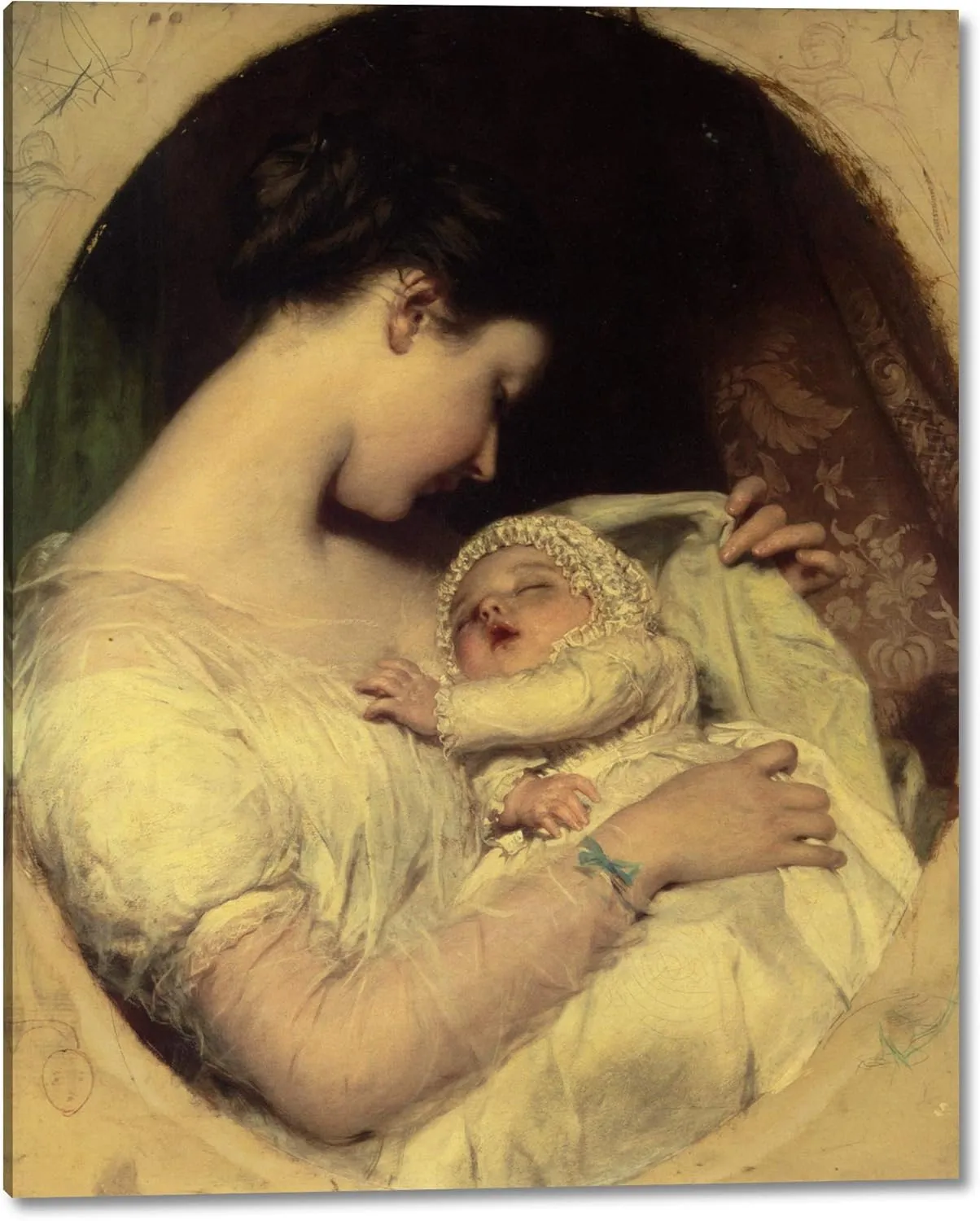 Artists Wife Elizabeth and Daughter by James Sant - 13" x 16" Gallery Wrap Canvas Art Print - Ready to Hang