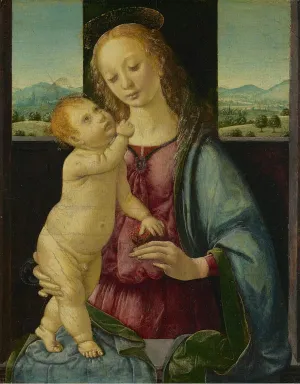 ARTSLSBS Famous Canvas Painting Artwors Canvas Picture Lady and Child with a Pomegranate by Lorenzo Di Credi Portrait On Canvas for Home Decor 60x90cm