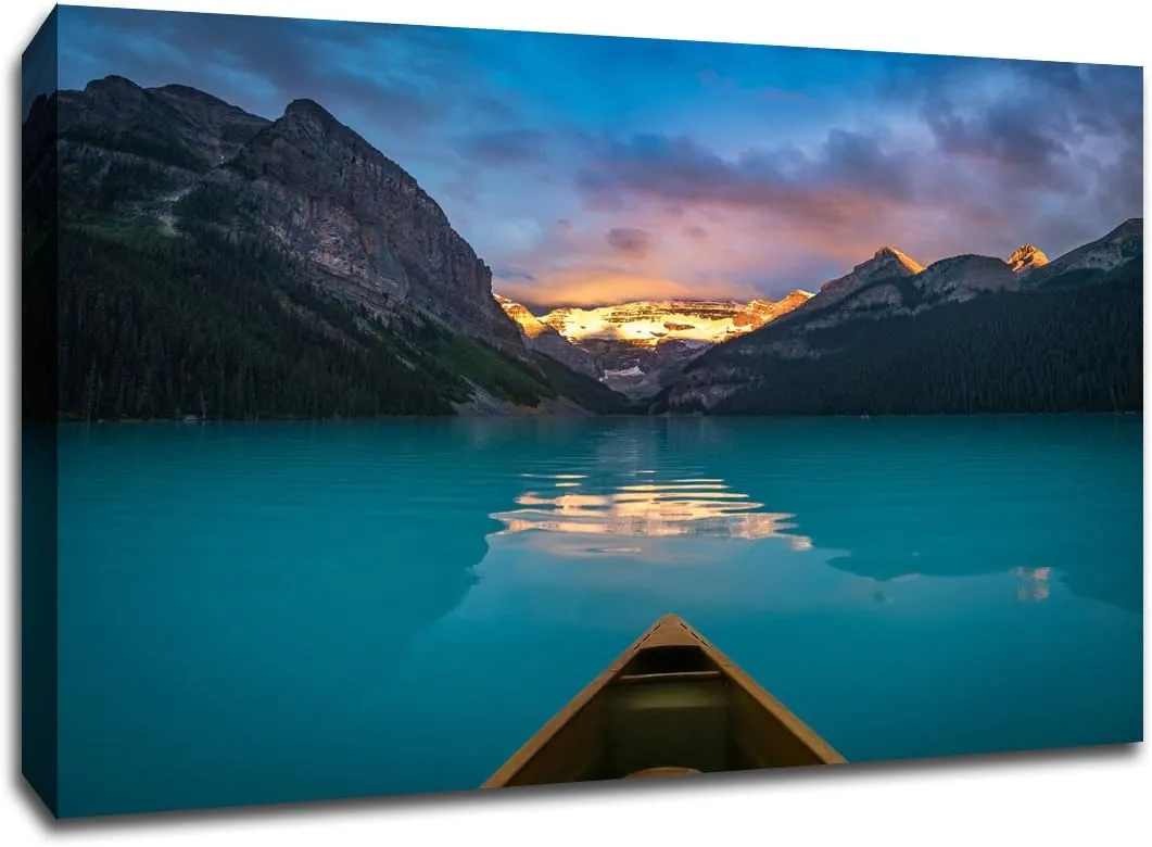 Artsy Canvas Canoe Lake - Water Landscapes - 24x18 Matte Poster Print Wall Art