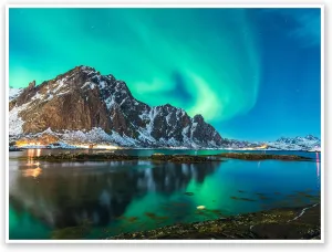 Artsy Canvas Northern Lights Lake - Water Landscapes - 16x12 Matte Poster Print Wall Art