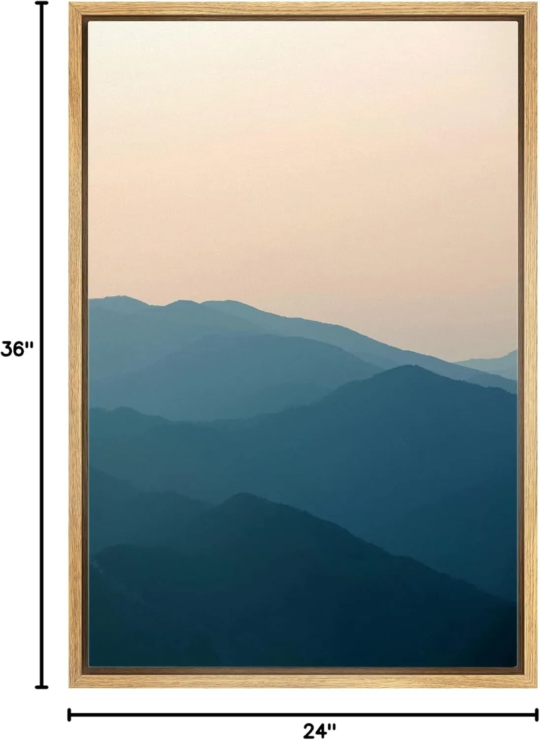 Ashbrook Framed Canvas Print Wall Art Pastel Orange Sunset Over Mountain Range Nature Wilderness Photography Modern Rustic Scenic Colorful Multicolor for Living Room, Bedroom, Office - 24"x36" NATURAL