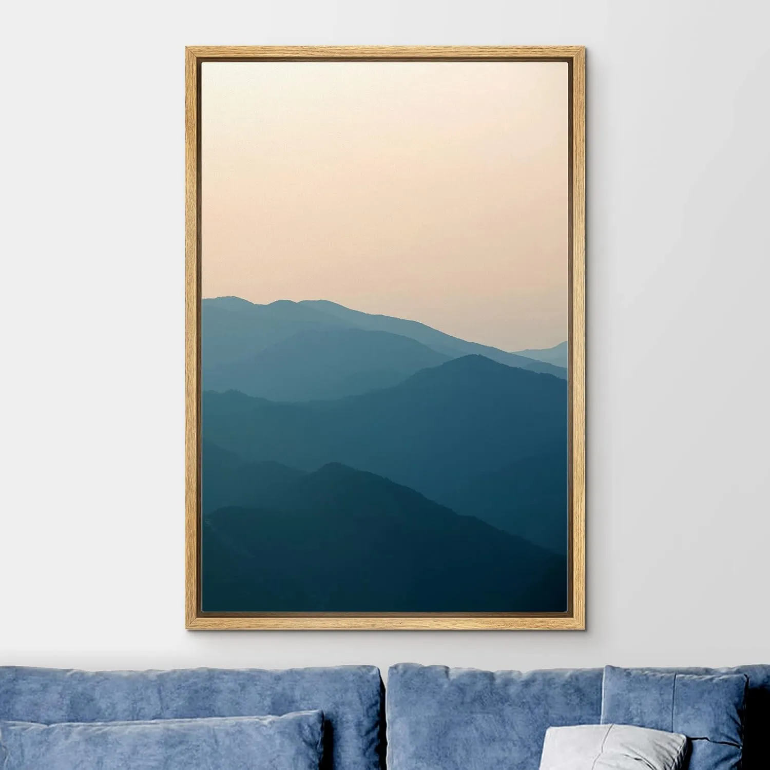 Ashbrook Framed Canvas Print Wall Art Pastel Orange Sunset Over Mountain Range Nature Wilderness Photography Modern Rustic Scenic Colorful Multicolor for Living Room, Bedroom, Office - 24"x36" NATURAL