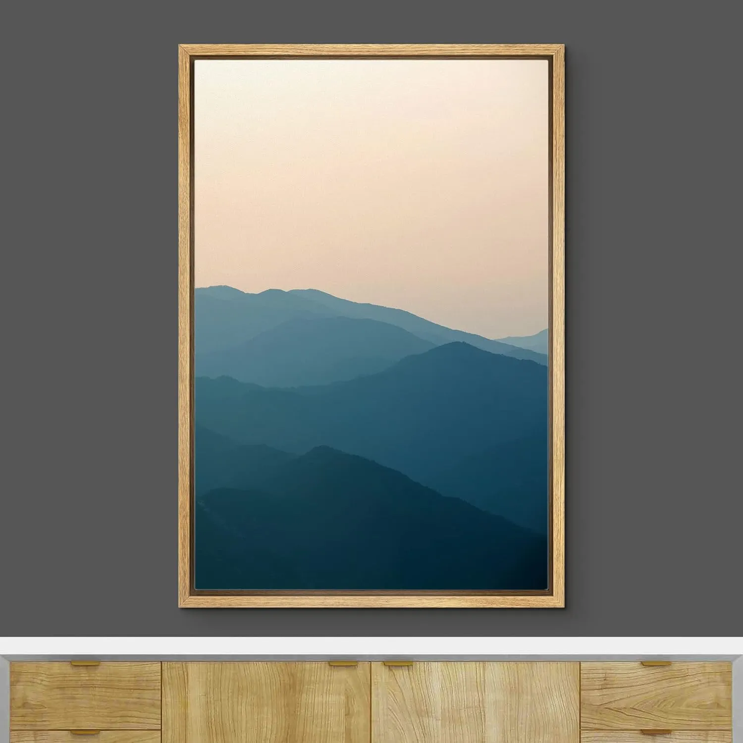 Ashbrook Framed Canvas Print Wall Art Pastel Orange Sunset Over Mountain Range Nature Wilderness Photography Modern Rustic Scenic Colorful Multicolor for Living Room, Bedroom, Office - 24"x36" NATURAL