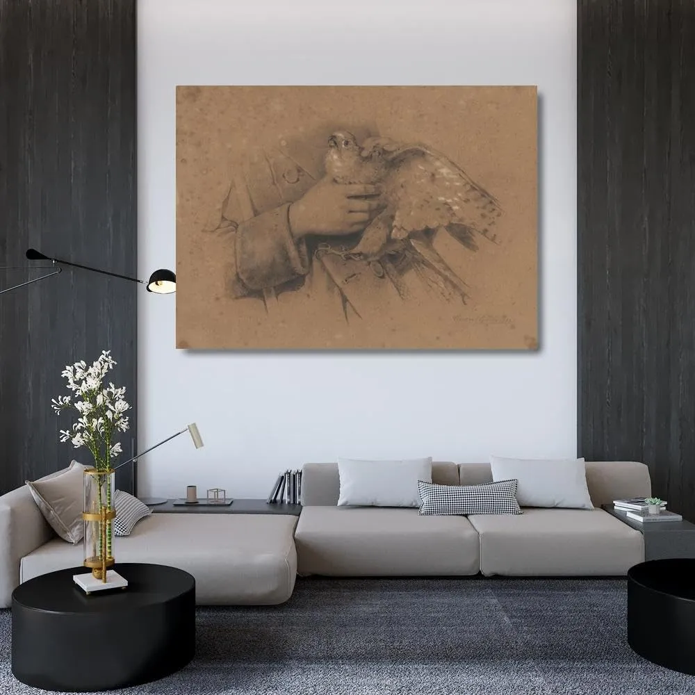 August Allebé 48x35 Huge Gallery Wrapped Canvas Museum Art Print Titled: Kestrel Caught in Hands (1852)