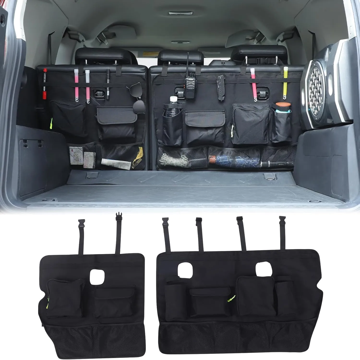 Aunginsy Trunk Hanging Organizer Backseat Storage Bag Compatible with Toyota FJ Cruiser 2007-2021 Car Second-Row Seat Back Panel Multi-Compartment Storage Pocket Box Oxford Cloth Expansion Accessories