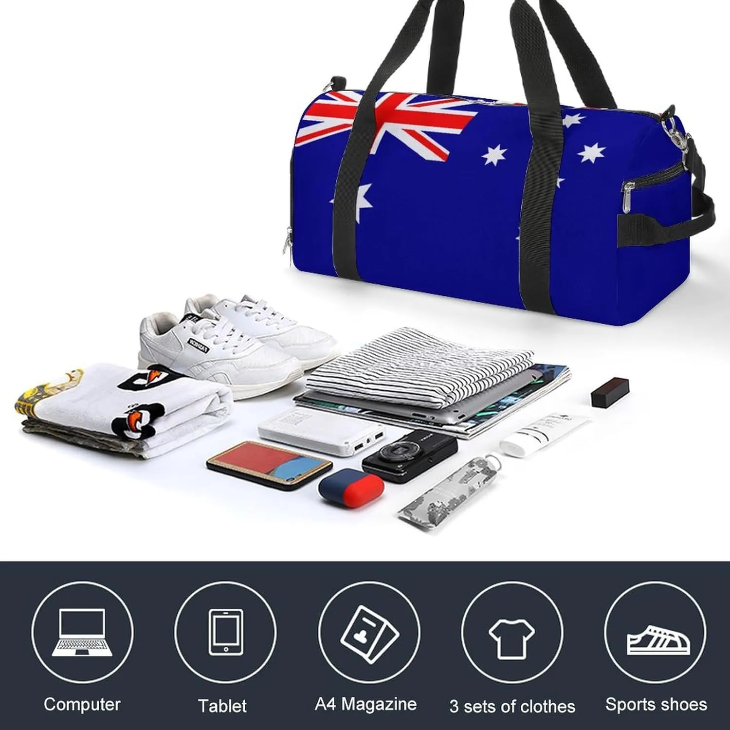 Australia Flag Sports Gym Bag for Boys Girls with Shoe Compartment Weekender