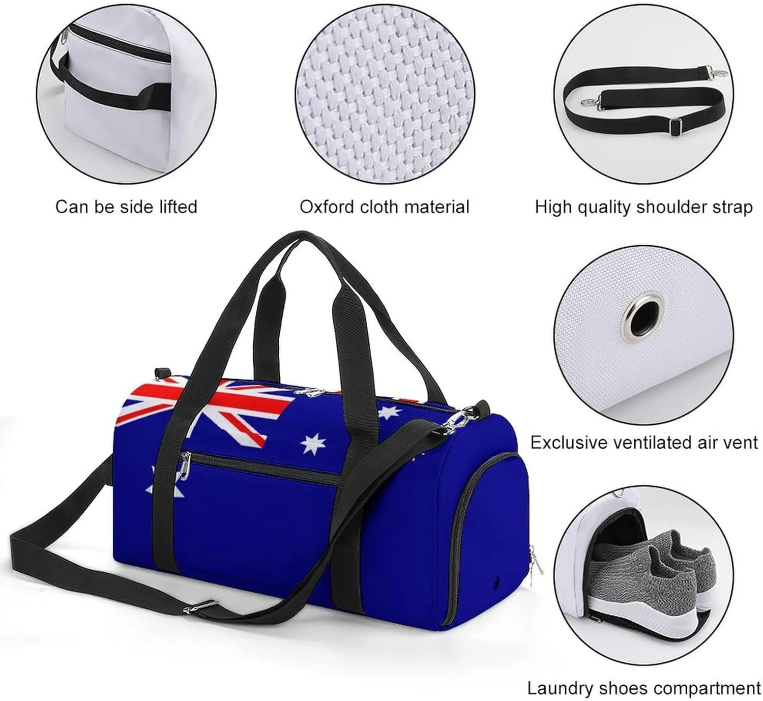 Australia Flag Sports Gym Bag for Boys Girls with Shoe Compartment Weekender