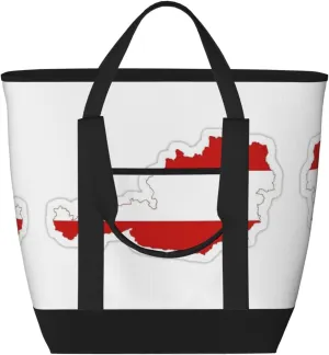 Austrian Flag Map Beach bag suitable for women Large insulated grocery shopping bag with pocket zipper canvas handbag