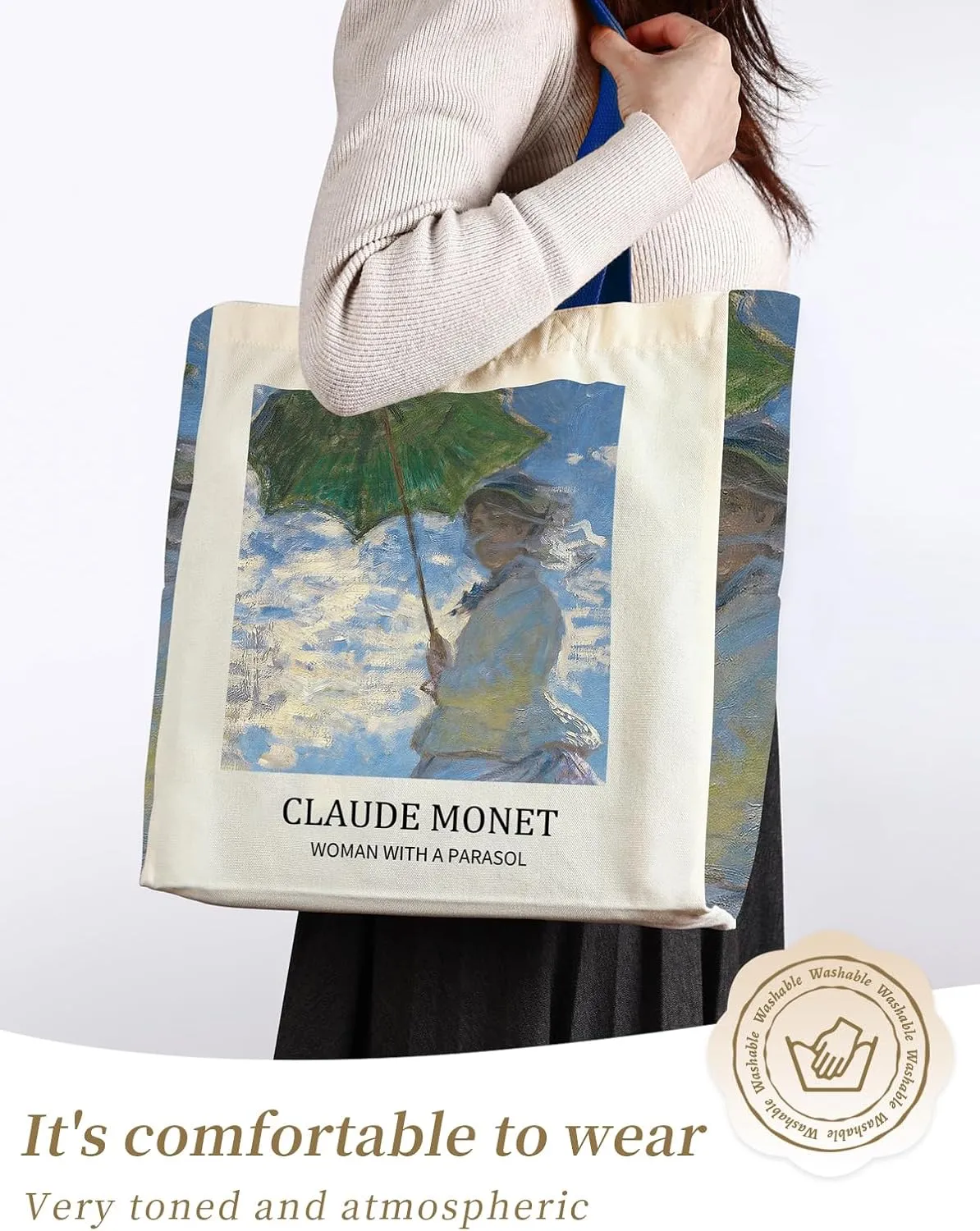 AUSVKAI Cute Canvas Tote Bag for Women, Reusable Designer Bags with Handles Pockets&Snaps for College Beach Everyday Grocery