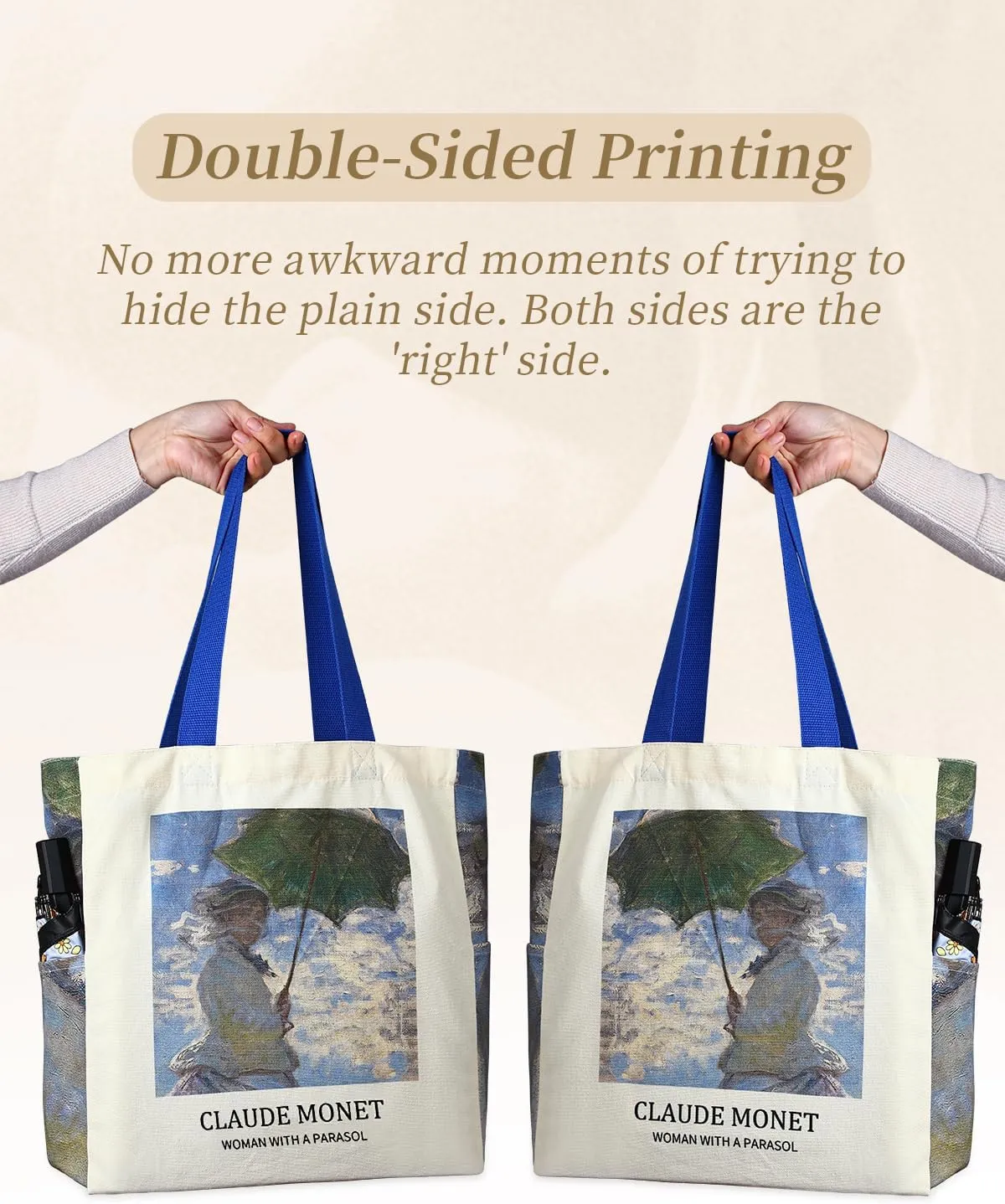AUSVKAI Cute Canvas Tote Bag for Women, Reusable Designer Bags with Handles Pockets&Snaps for College Beach Everyday Grocery
