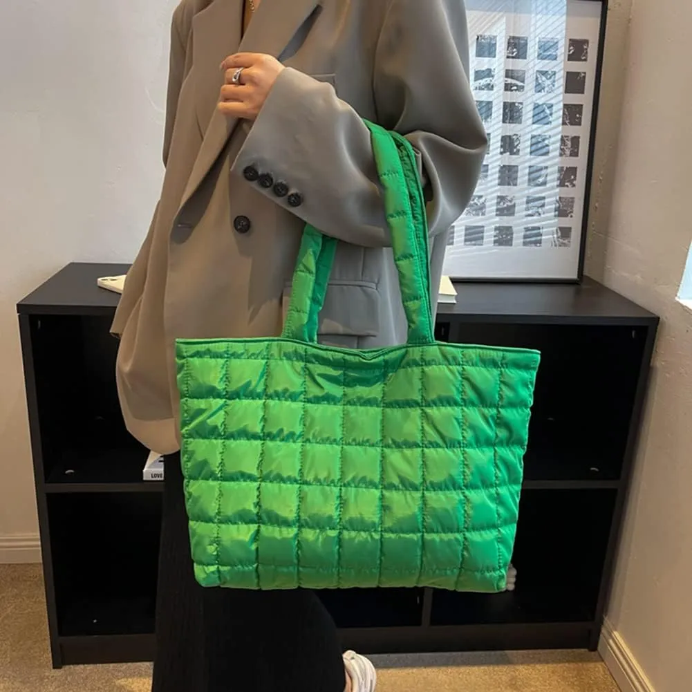 Autumn Winter Women Tote Bag Quilted Shoulder Handbags Rhombus Pattern Purses Handbags Solid for Daily Holiday