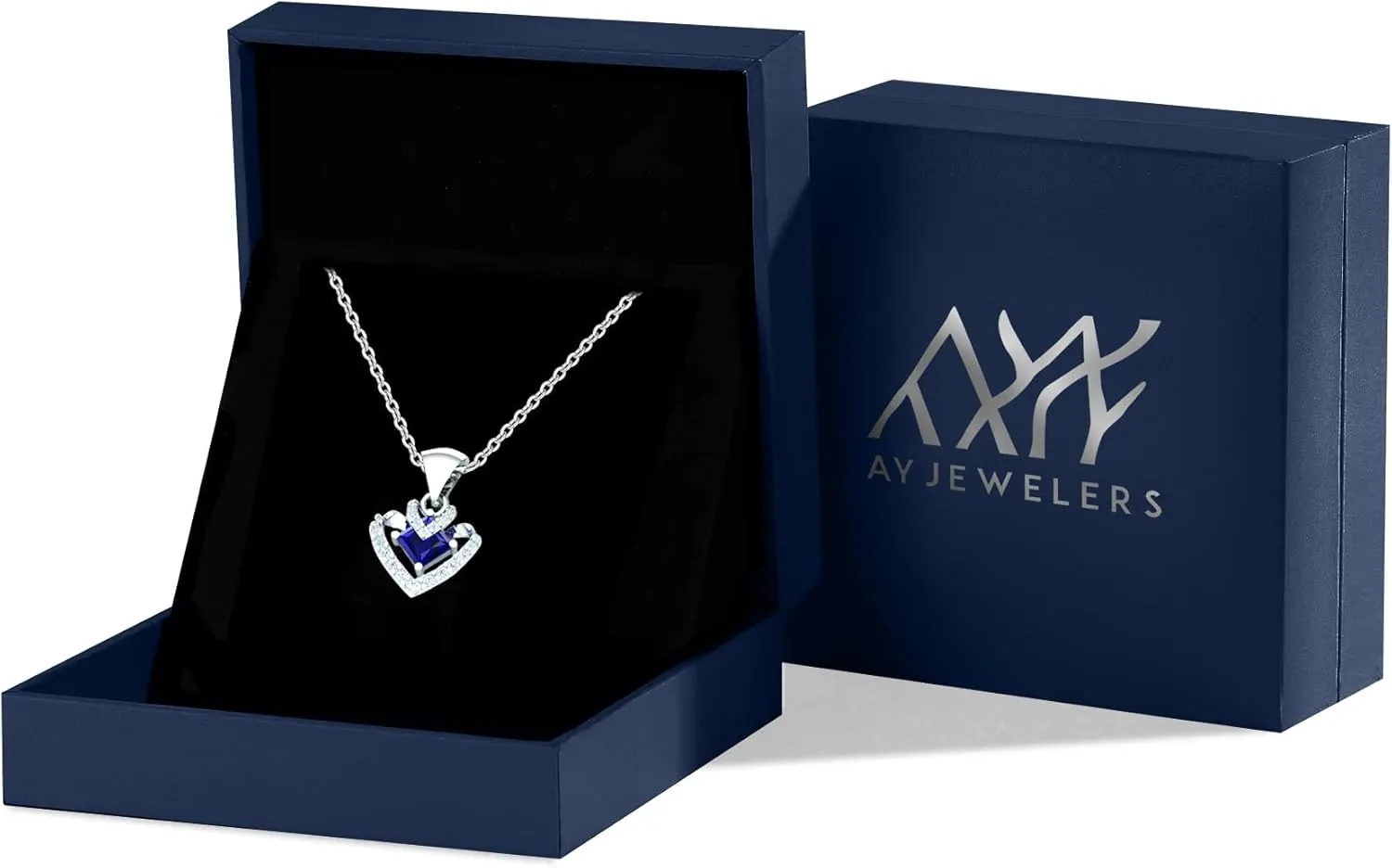AYJ Sterling Silver Double Heart Necklace - Birthstone Gem - Gift for Women, Moms, Daughters - Elegant Heart Pendant Design