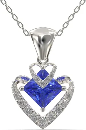 AYJ Sterling Silver Double Heart Necklace - Birthstone Gem - Gift for Women, Moms, Daughters - Elegant Heart Pendant Design