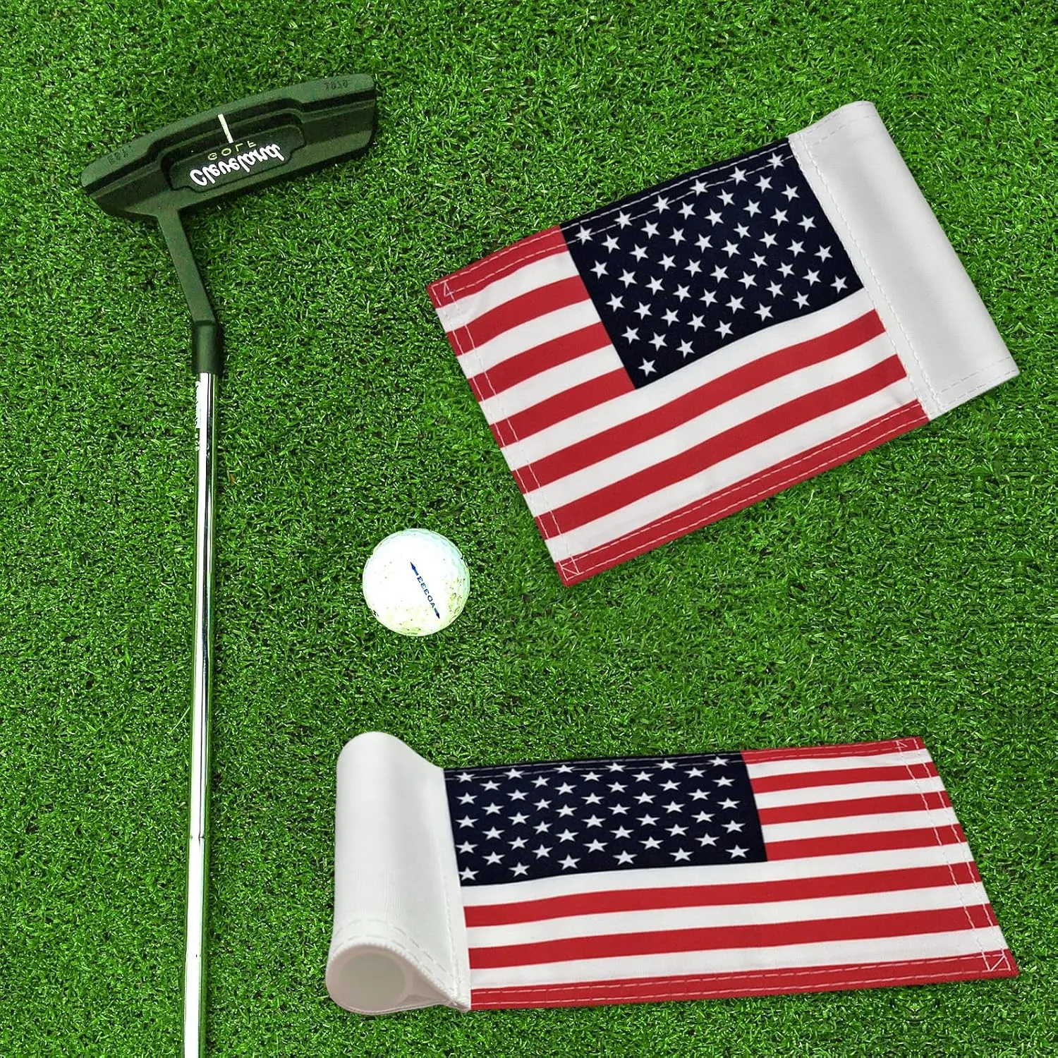 AZCOVER 2 Pack USA Golf Flag 8x6 Inch with Tube Inserted, Dual-layer 420D Putting Green Flags, Mini Double Sided Golfs Banner for Backyard Practice, Garden, Yard, Golf Courses