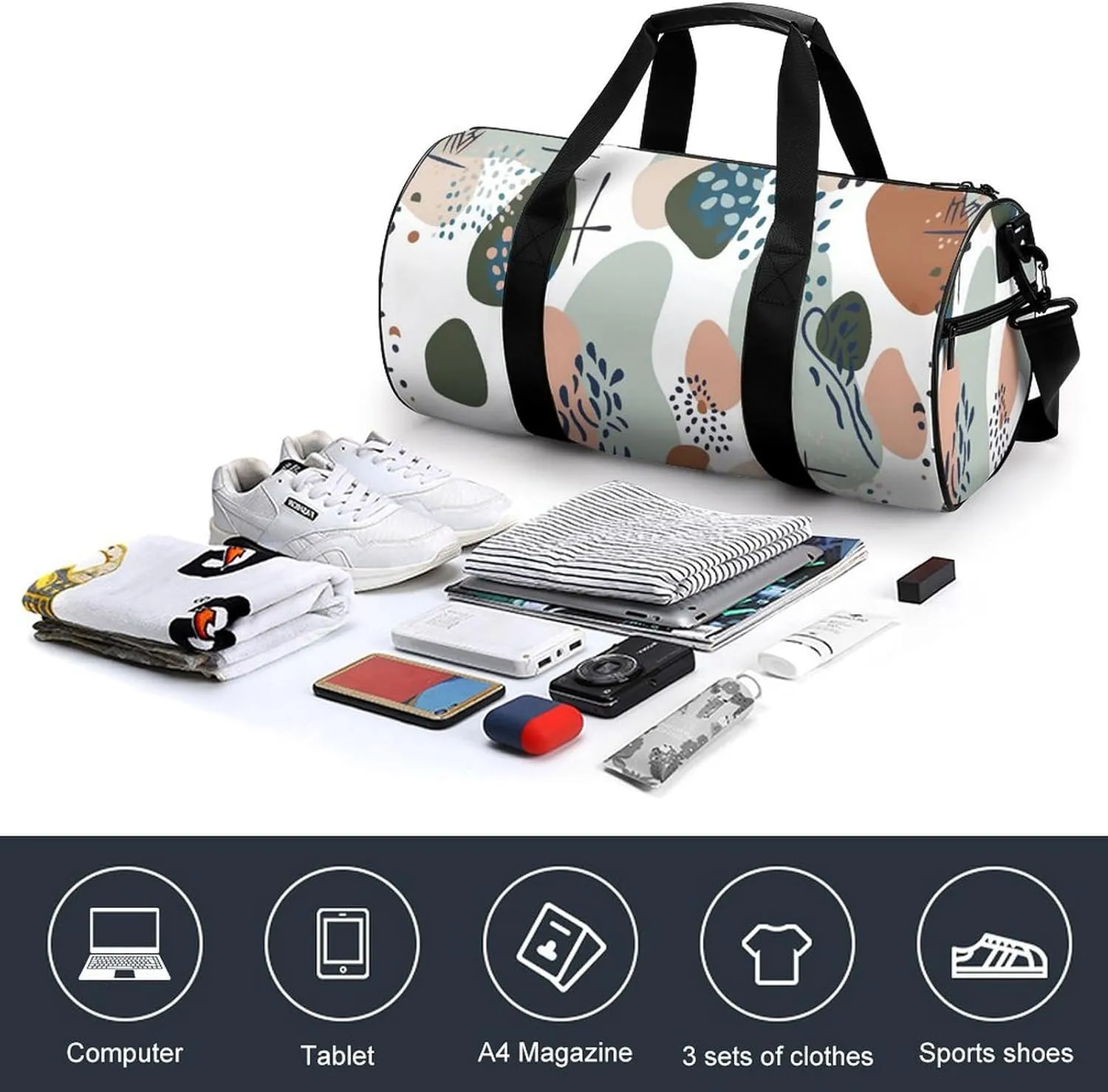 Baby Nursery Pattern Travel Gym Bag for Women Men Cute Style Cylindrical Duffle Bag Sport Workout Bag with Shoulder Strap