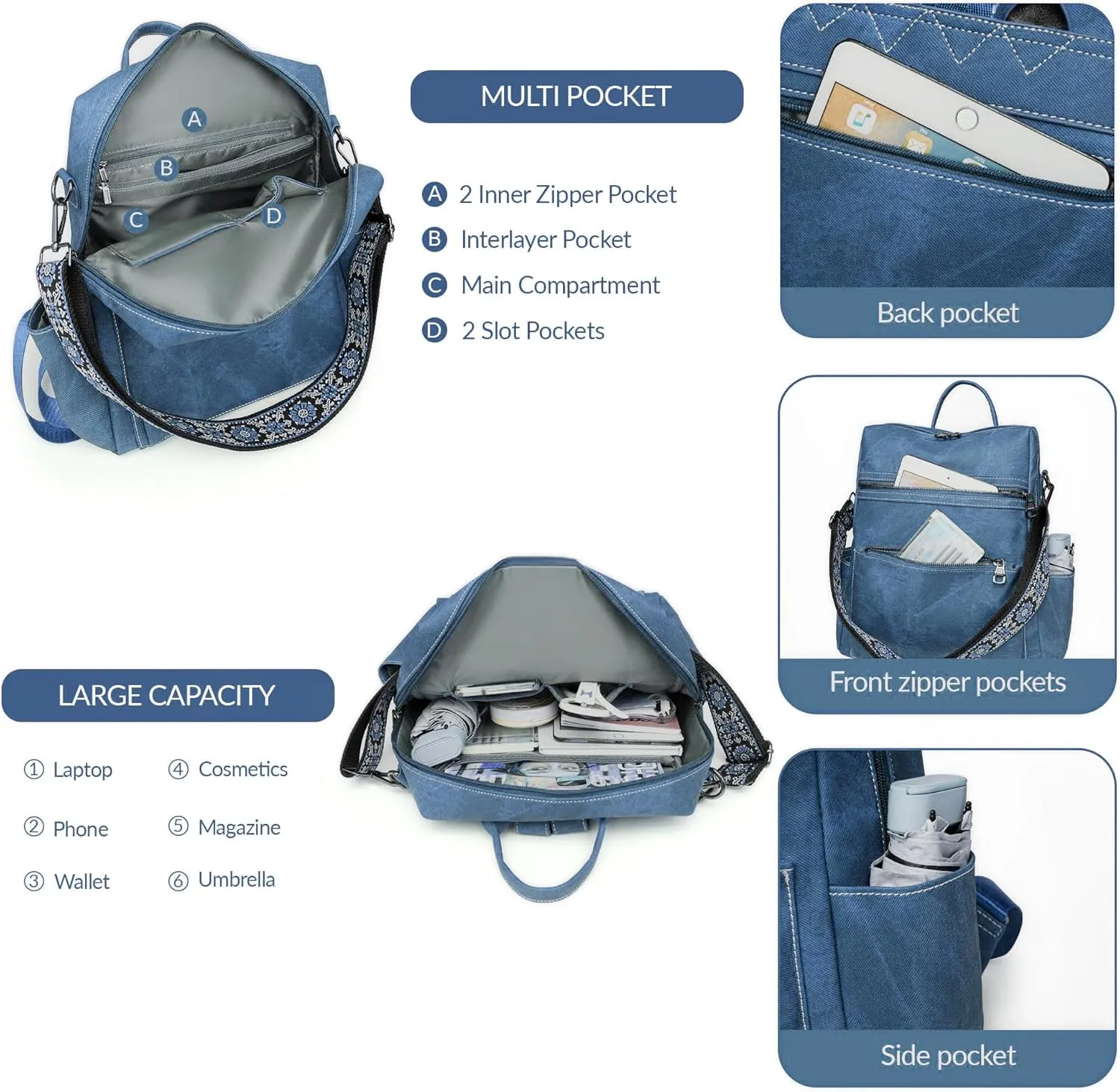 Backpack Purse for Women Pu Leather Travel Backpack Fashion Designer Shoulder Bag Ladies Convertible Handbags