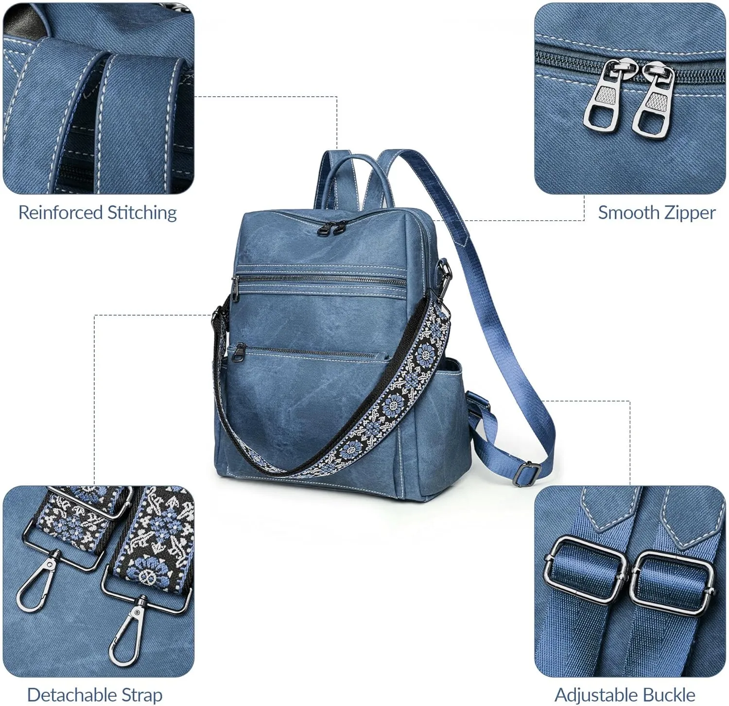Backpack Purse for Women Pu Leather Travel Backpack Fashion Designer Shoulder Bag Ladies Convertible Handbags