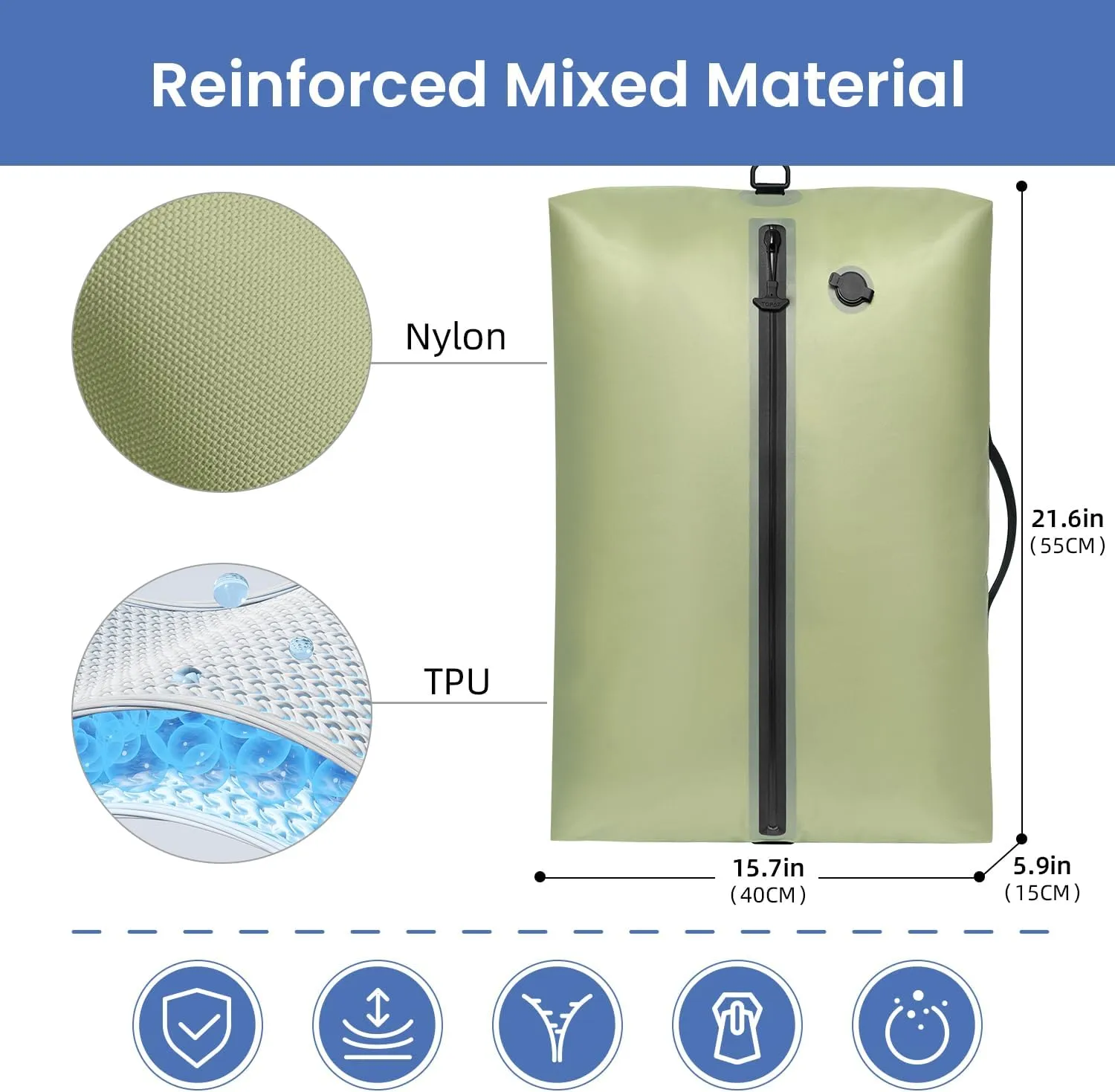BAGAIL TPU Vacuum Bag for Travel, Reusable Compression Bag with IPX8 Waterproof Zipper, Save Space for Suitcase, Backpack and Carry on (Green, ExtraLarge, No Pump)