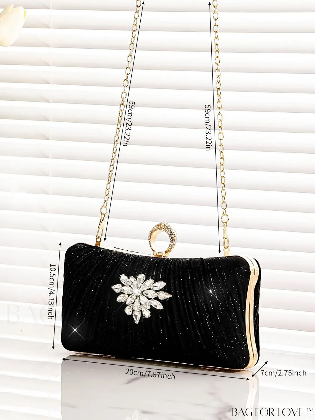 BagForLove - Compact Chain Box Bag with Rhinestone Embellishments and Ruched Detail