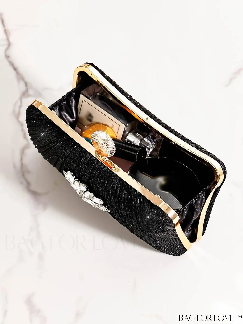 BagForLove - Compact Chain Box Bag with Rhinestone Embellishments and Ruched Detail