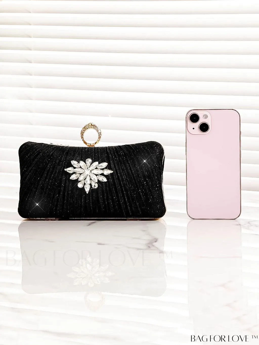 BagForLove - Compact Chain Box Bag with Rhinestone Embellishments and Ruched Detail