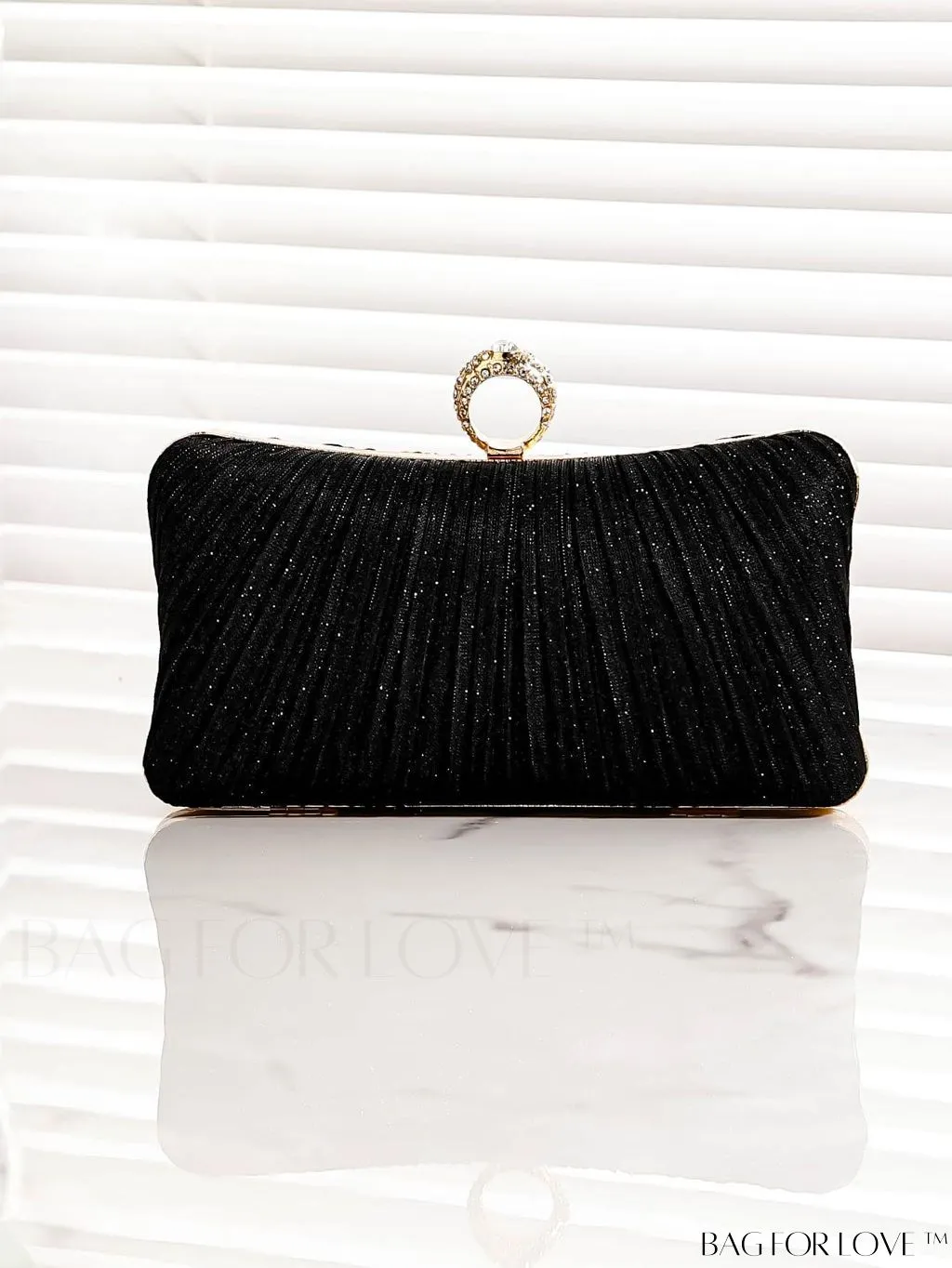 BagForLove - Compact Chain Box Bag with Rhinestone Embellishments and Ruched Detail