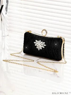 BagForLove - Compact Chain Box Bag with Rhinestone Embellishments and Ruched Detail