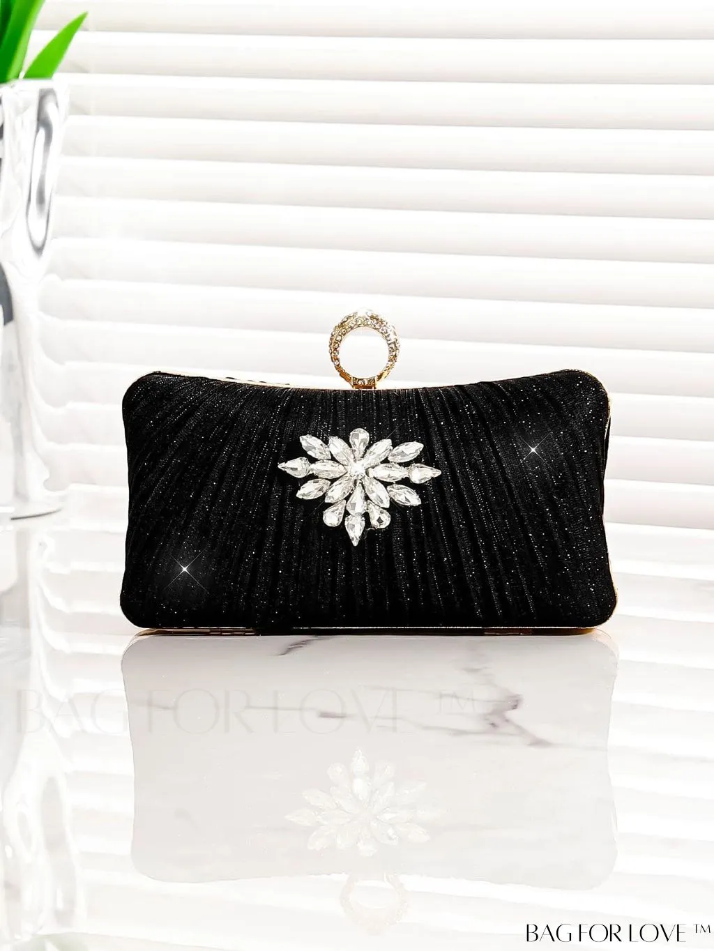 BagForLove - Compact Chain Box Bag with Rhinestone Embellishments and Ruched Detail