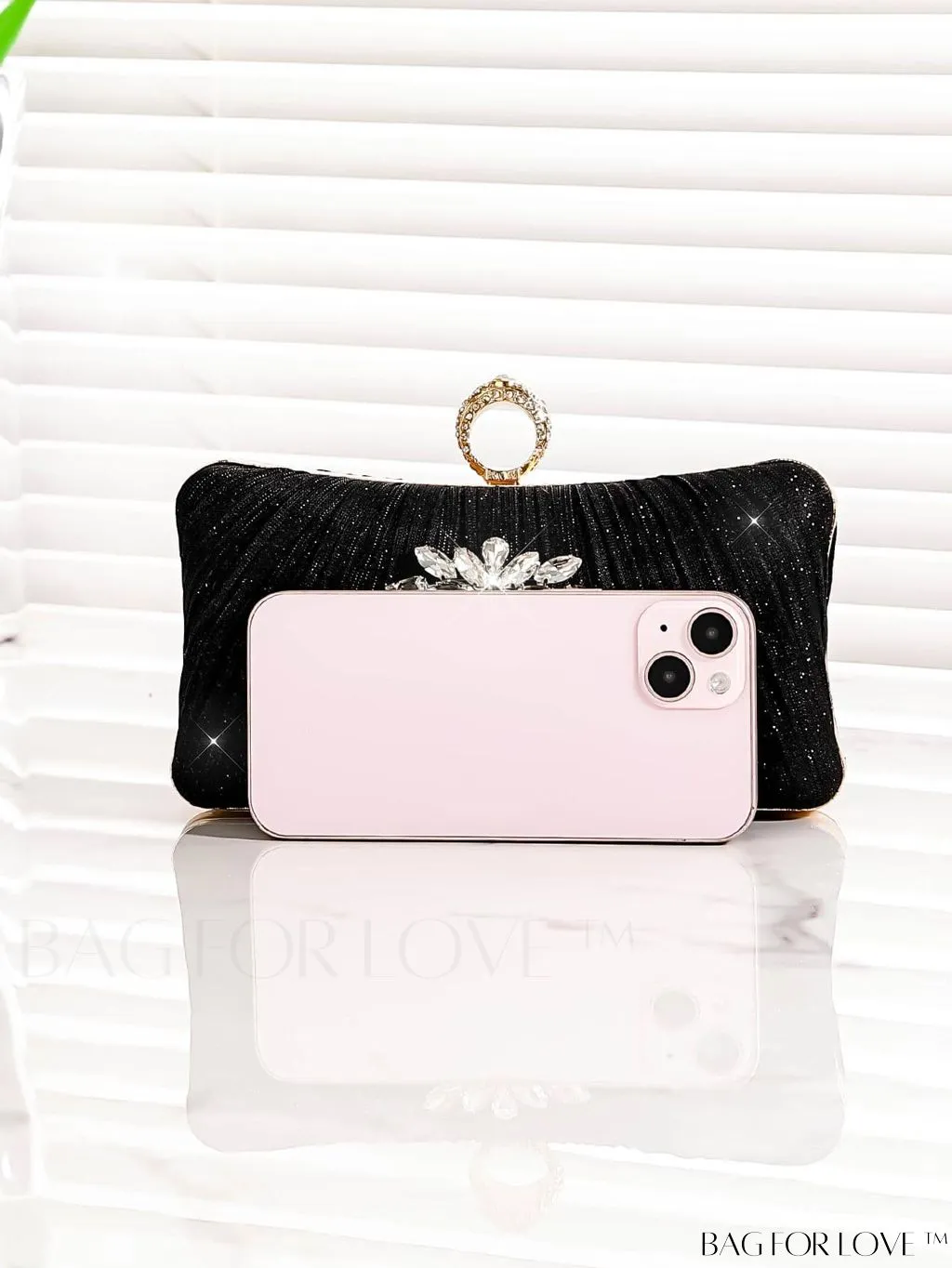 BagForLove - Compact Chain Box Bag with Rhinestone Embellishments and Ruched Detail