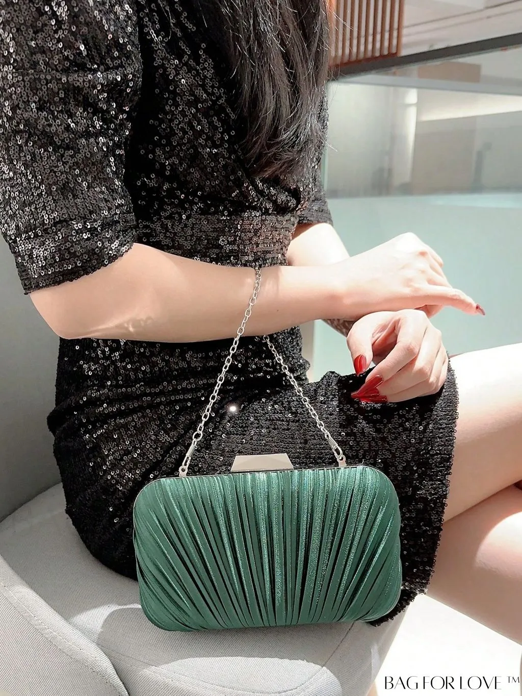 BagForLove - Compact Ruched Box Bag with Chain Strap