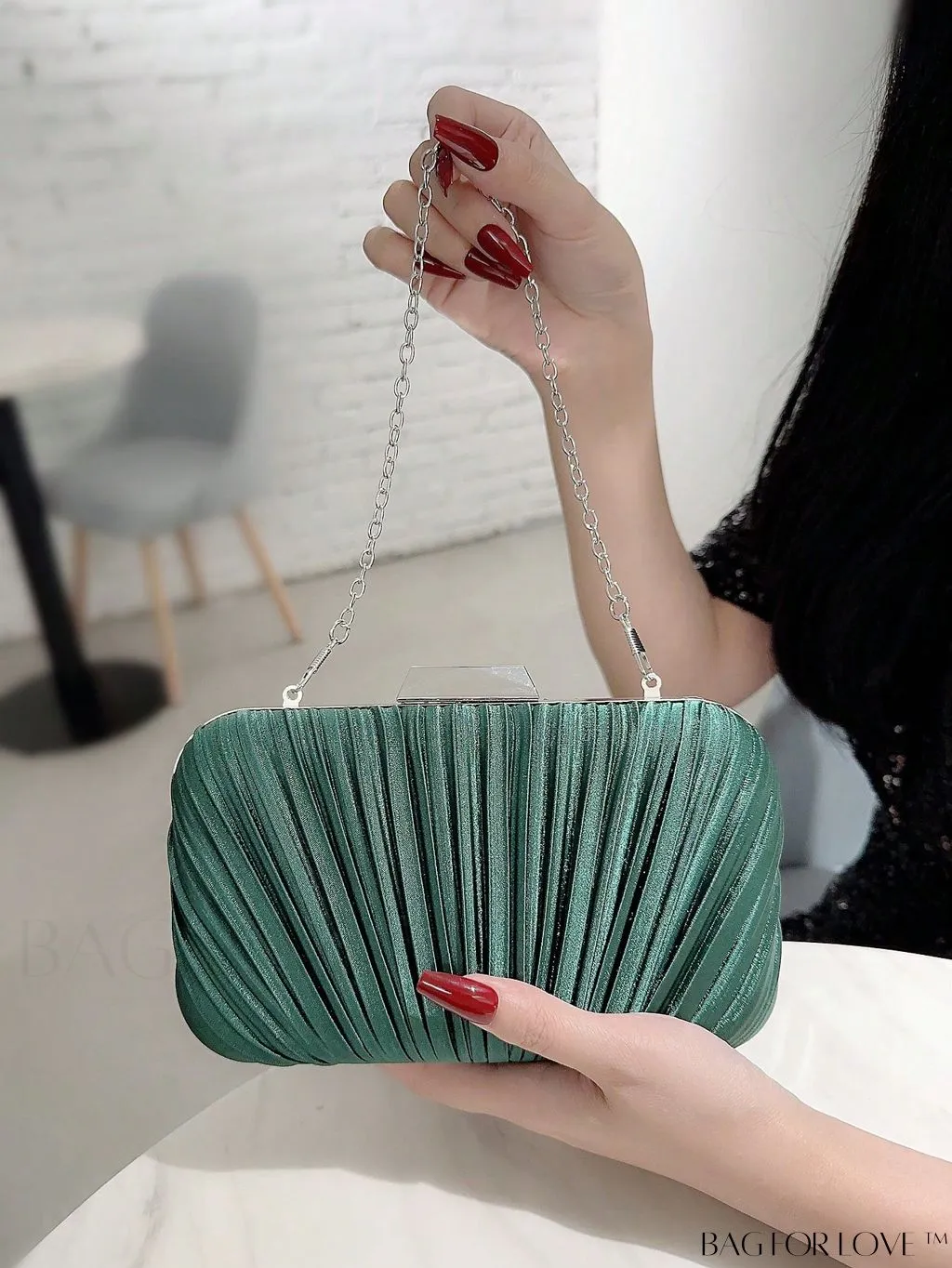 BagForLove - Compact Ruched Box Bag with Chain Strap