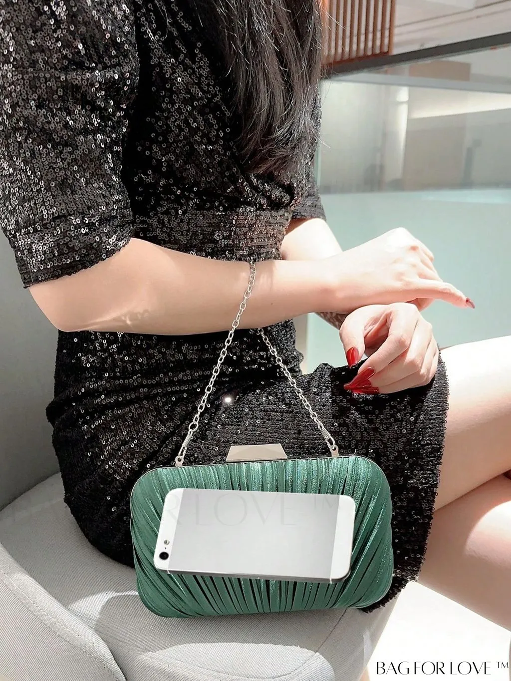 BagForLove - Compact Ruched Box Bag with Chain Strap
