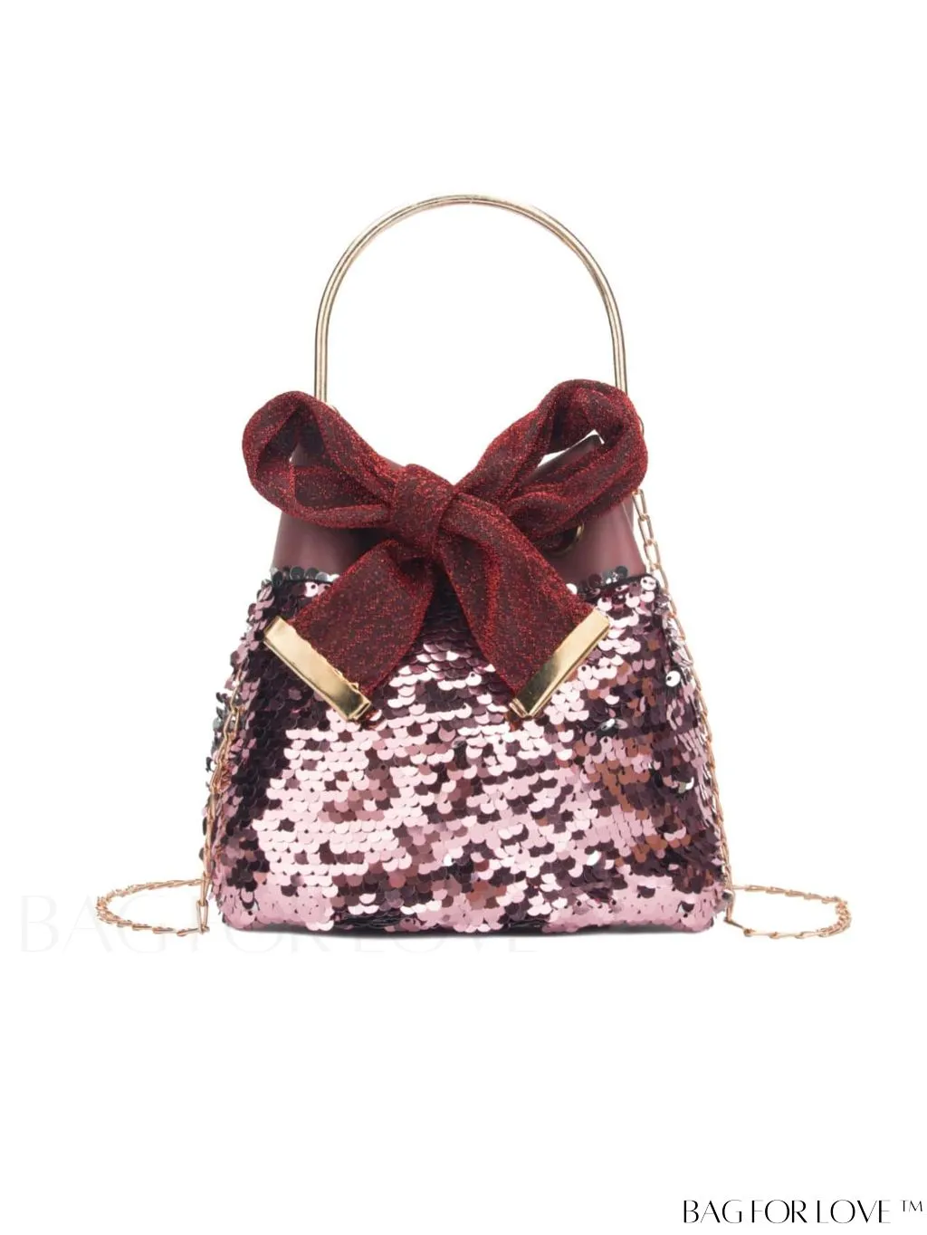 BagForLove - Compact Sequin & Bow Chain Bucket Bag
