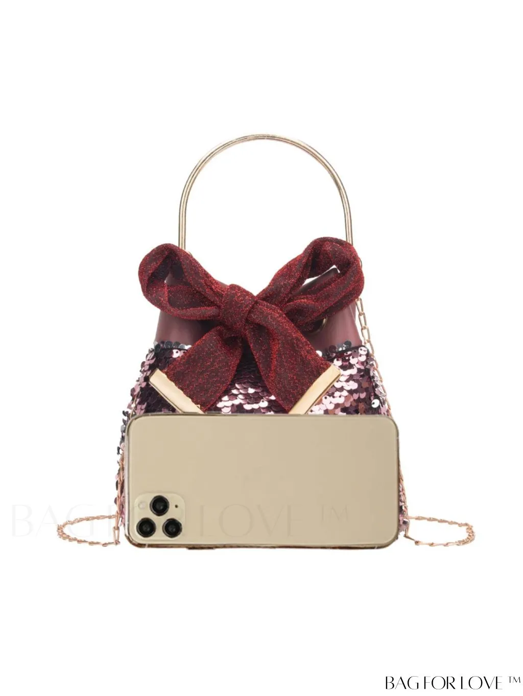 BagForLove - Compact Sequin & Bow Chain Bucket Bag