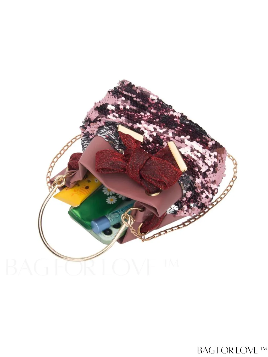 BagForLove - Compact Sequin & Bow Chain Bucket Bag
