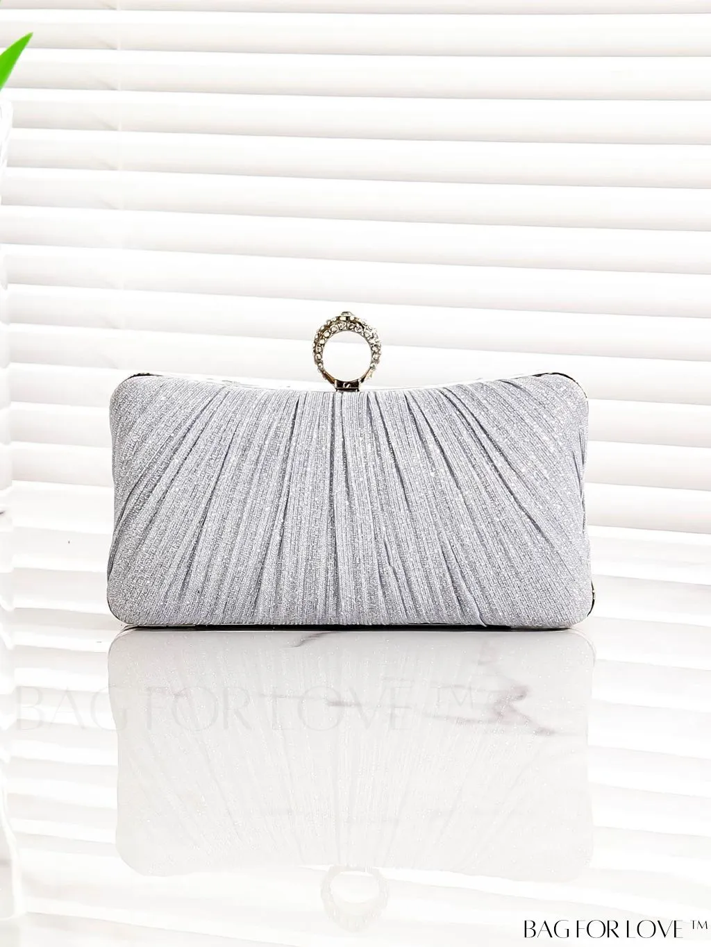 BagForLove - Compact Sparkling Rhinestone Box Bag with Ruched Detail - Exudes Glamour