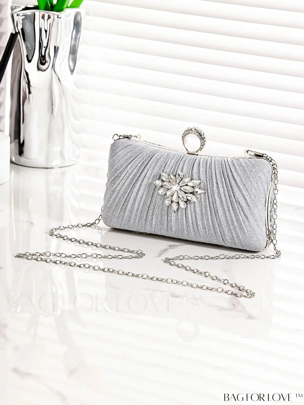 BagForLove - Compact Sparkling Rhinestone Box Bag with Ruched Detail - Exudes Glamour
