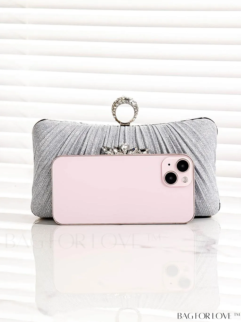 BagForLove - Compact Sparkling Rhinestone Box Bag with Ruched Detail - Exudes Glamour