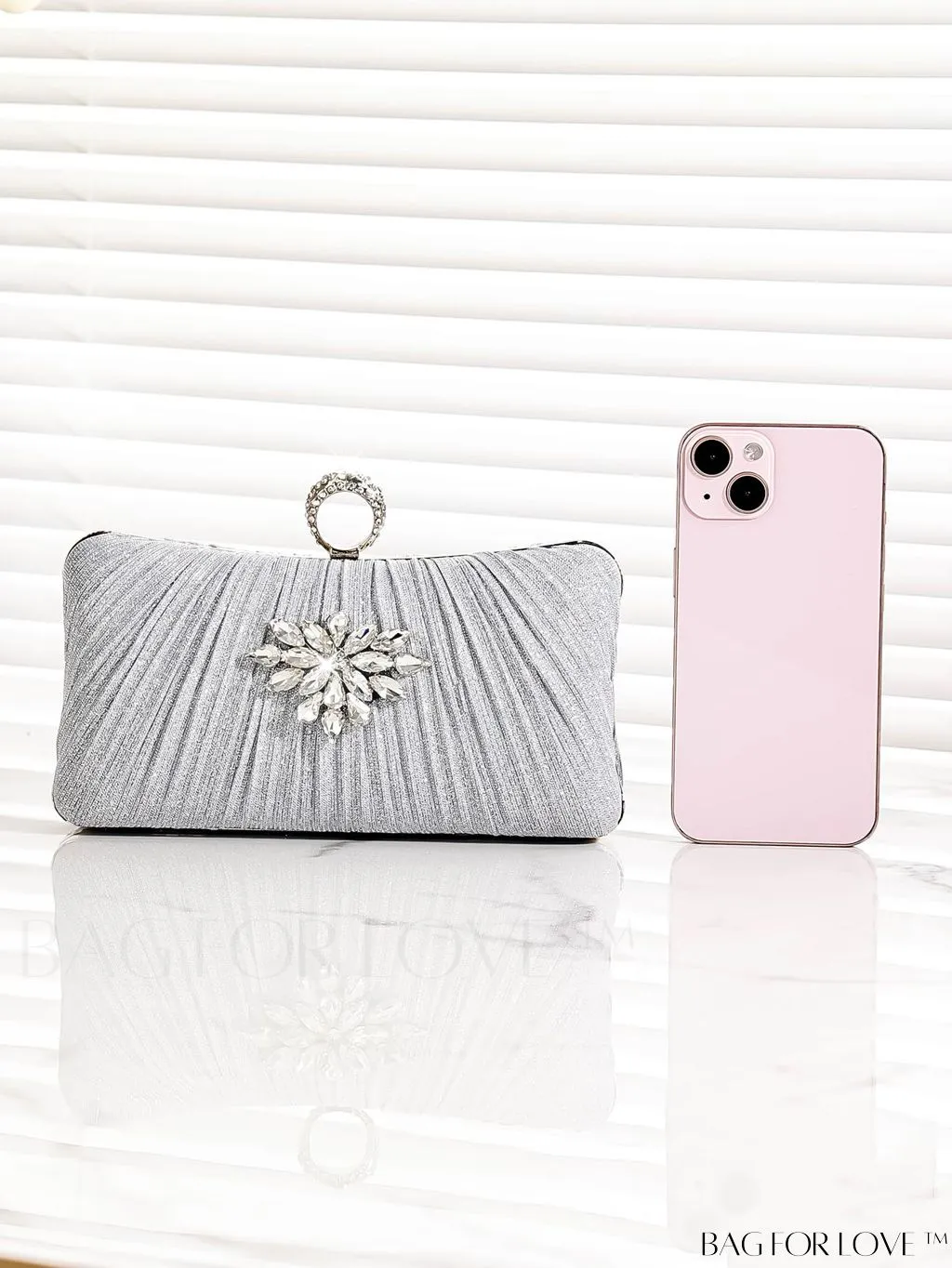BagForLove - Compact Sparkling Rhinestone Box Bag with Ruched Detail - Exudes Glamour