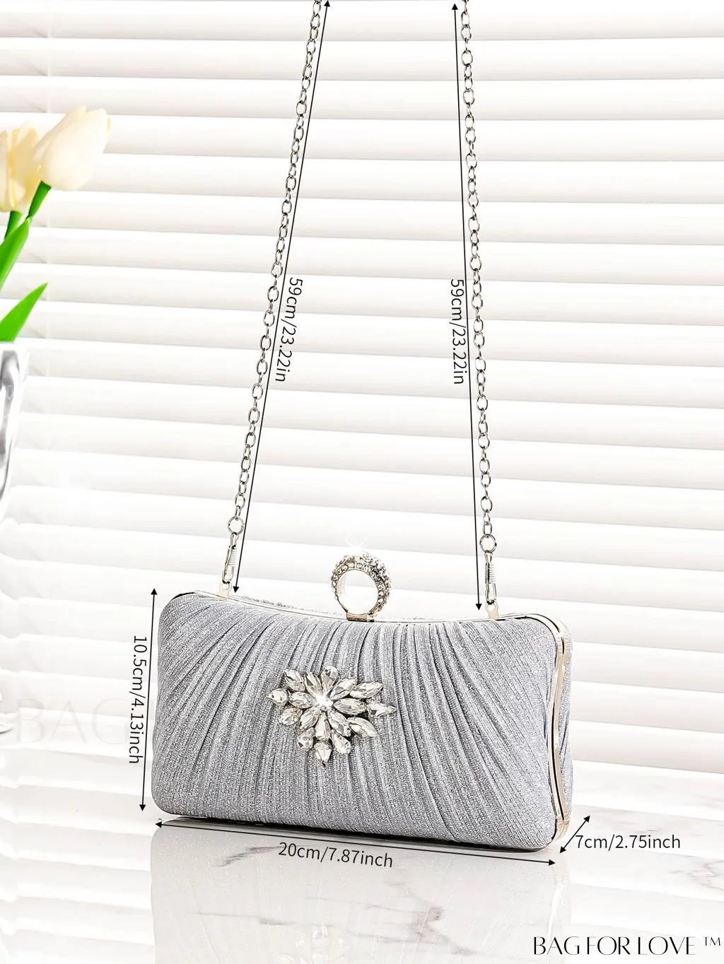 BagForLove - Compact Sparkling Rhinestone Box Bag with Ruched Detail - Exudes Glamour