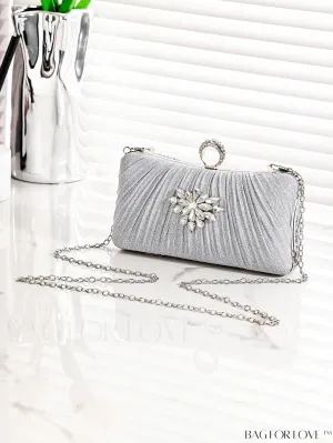 BagForLove - Compact Sparkling Rhinestone Box Bag with Ruched Detail - Exudes Glamour