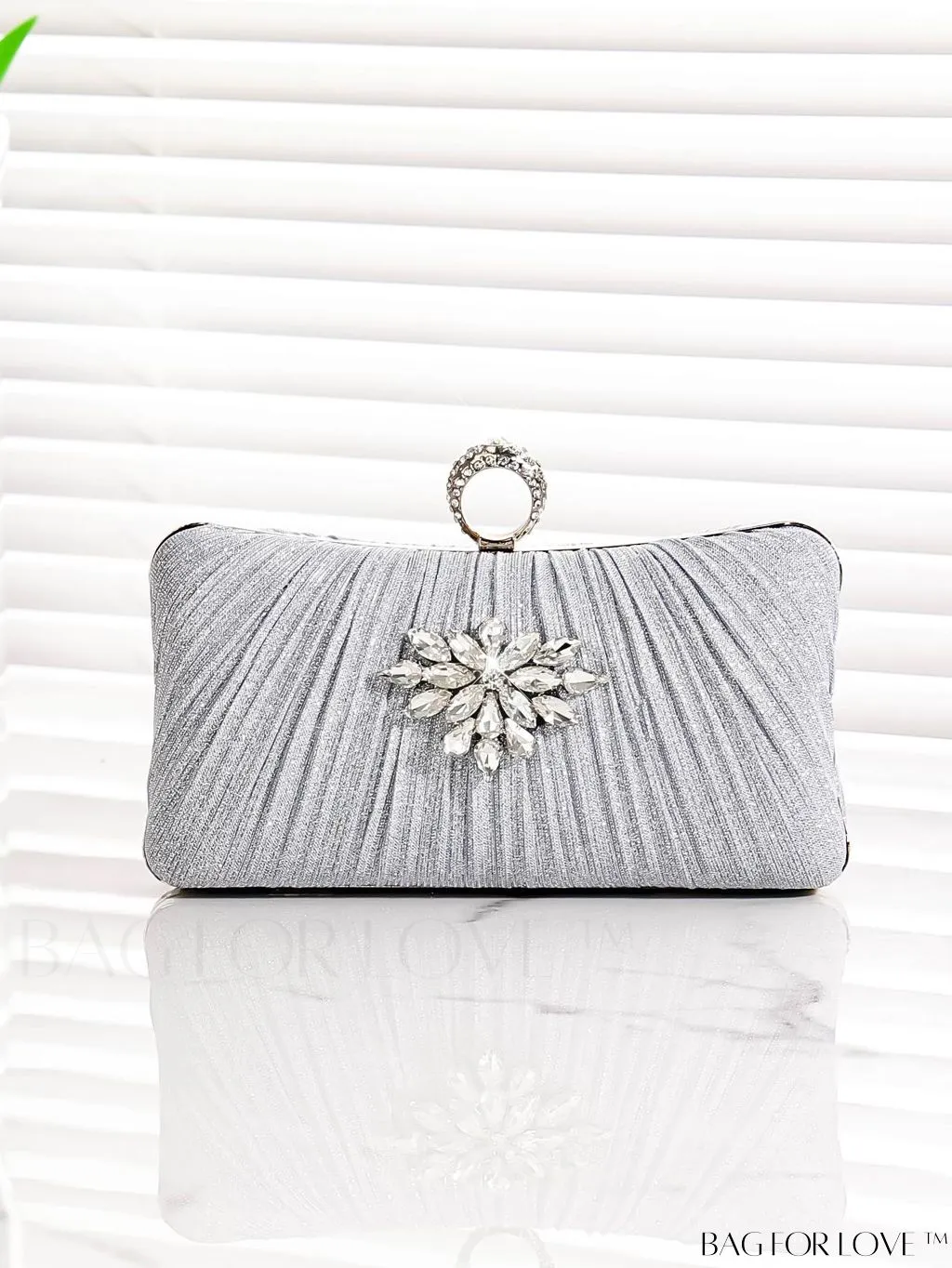 BagForLove - Compact Sparkling Rhinestone Box Bag with Ruched Detail - Exudes Glamour
