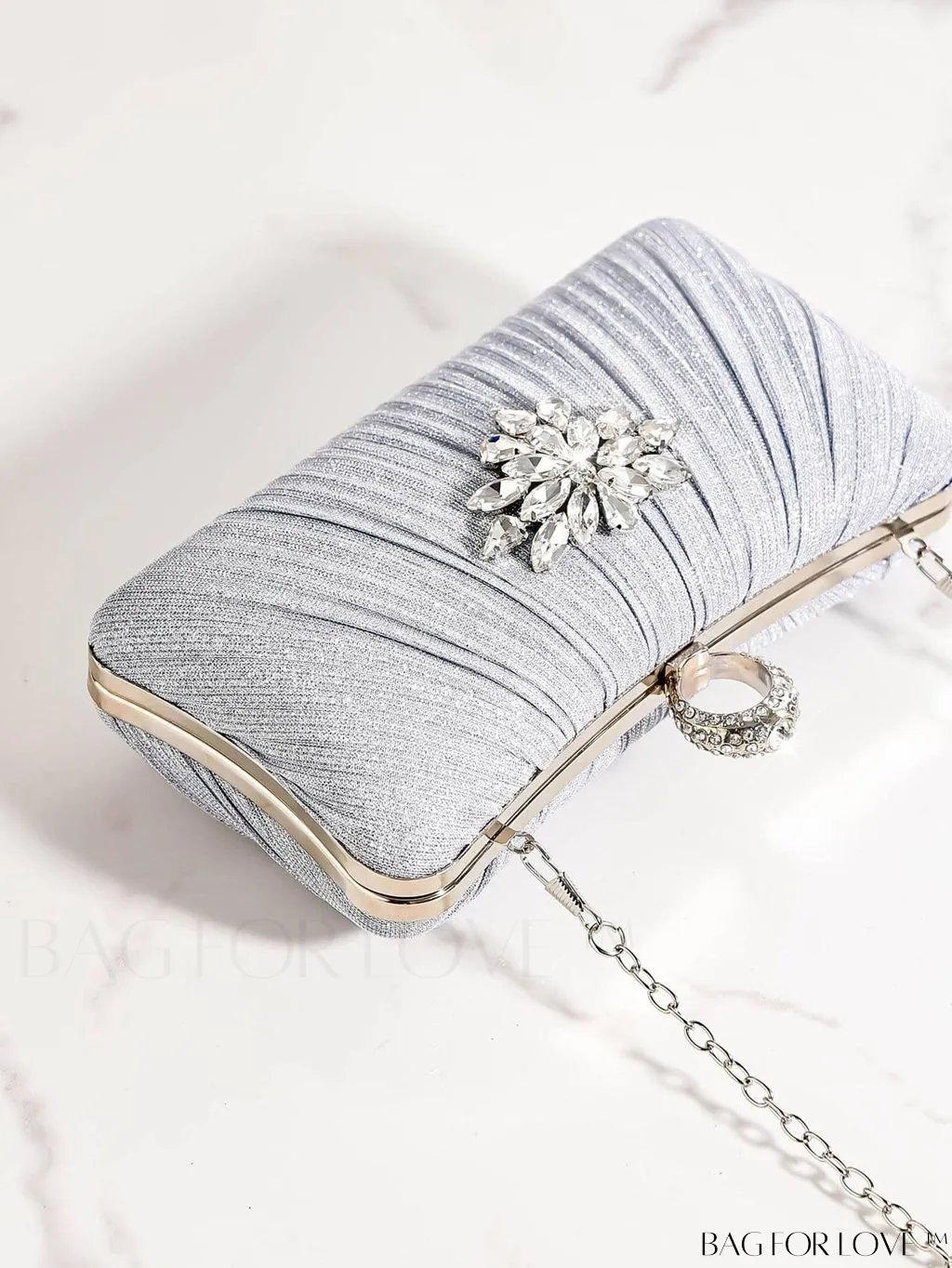 BagForLove - Compact Sparkling Rhinestone Box Bag with Ruched Detail - Exudes Glamour