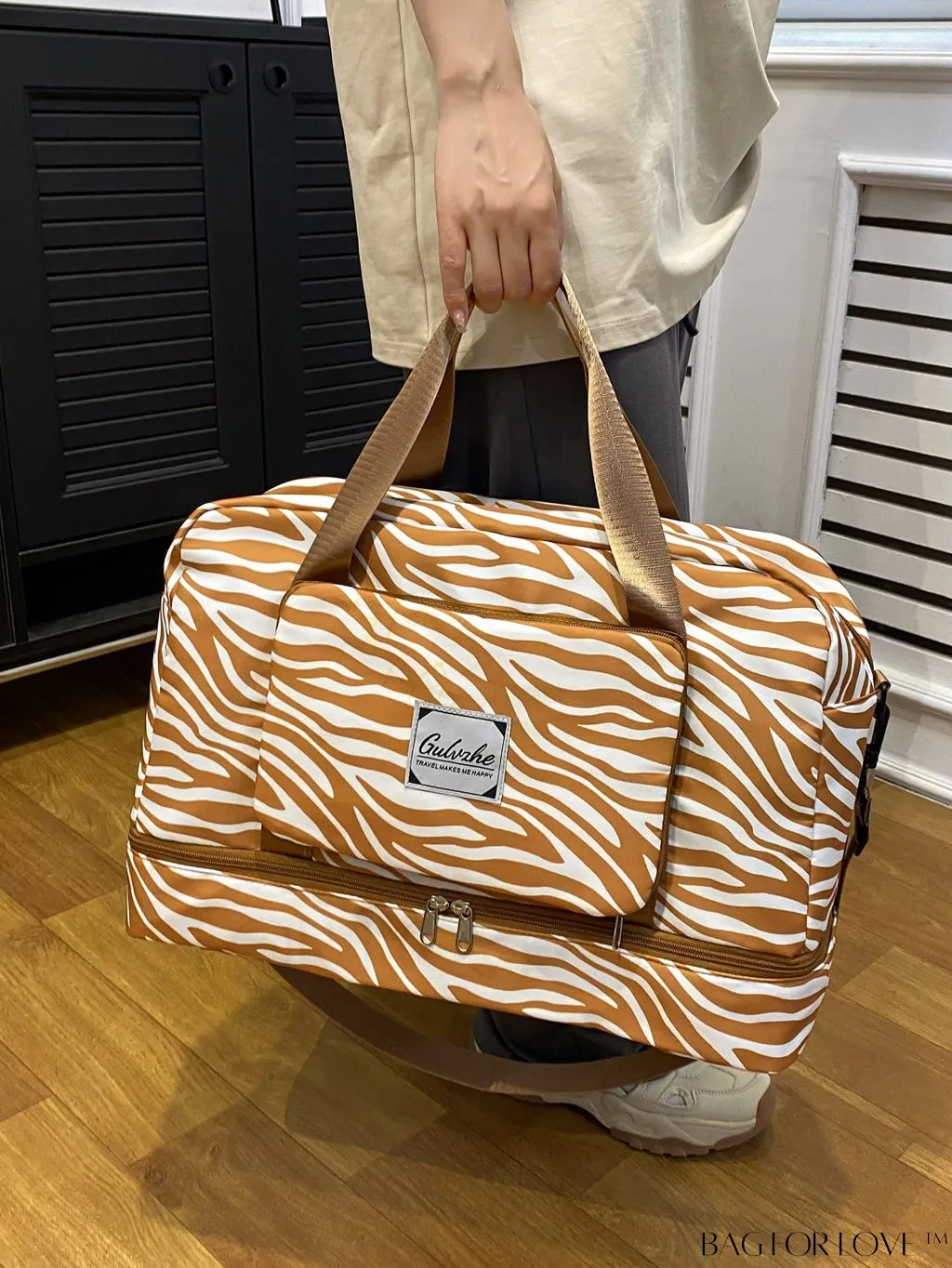 BagForLove - Multifunctional Zebra Print Travel Duffel with Shoe Compartment, Waterproof & Abrasion-Resistant Gym Bag