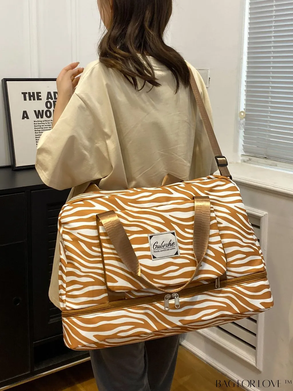 BagForLove - Multifunctional Zebra Print Travel Duffel with Shoe Compartment, Waterproof & Abrasion-Resistant Gym Bag