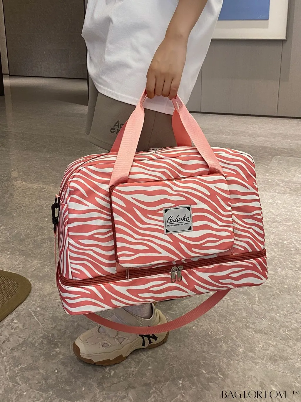 BagForLove - Multifunctional Zebra Print Travel Duffel with Shoe Compartment, Waterproof & Abrasion-Resistant Gym Bag