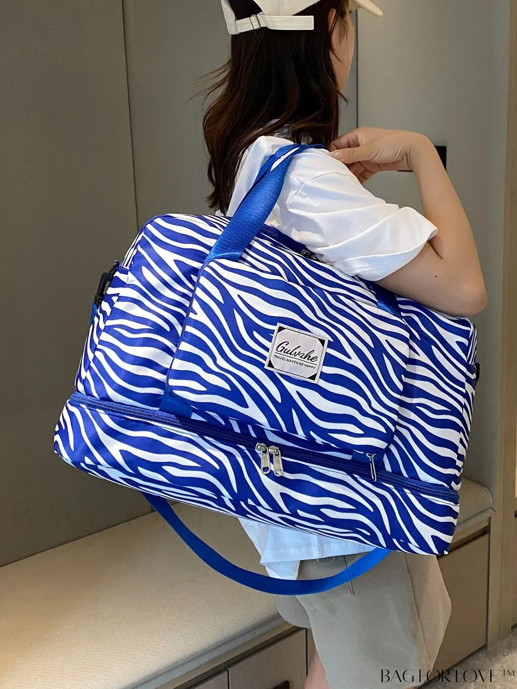 BagForLove - Multifunctional Zebra Print Travel Duffel with Shoe Compartment, Waterproof & Abrasion-Resistant Gym Bag