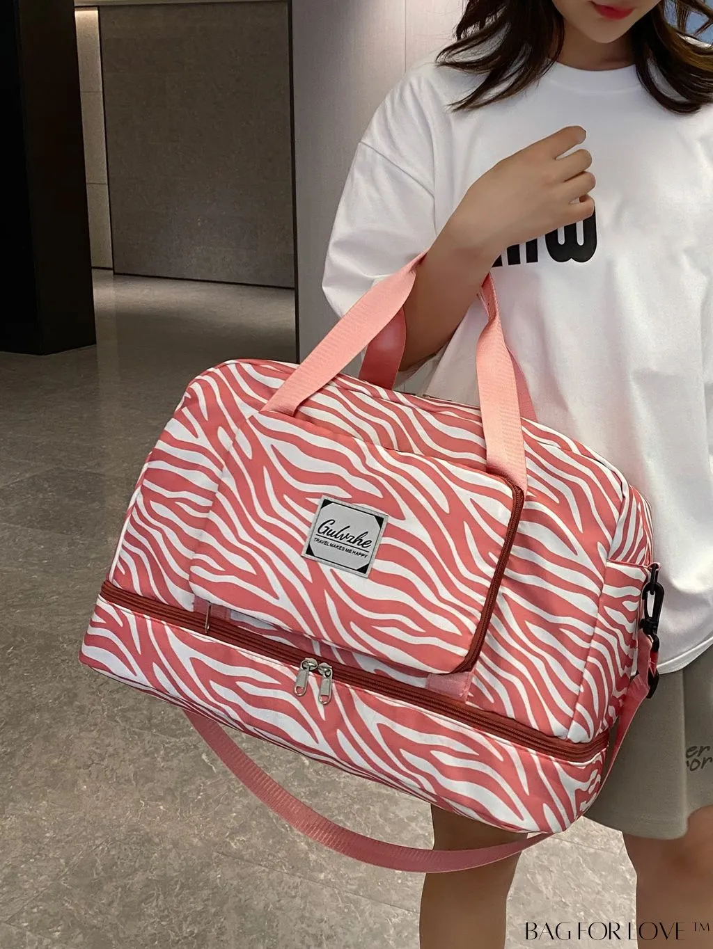 BagForLove - Multifunctional Zebra Print Travel Duffel with Shoe Compartment, Waterproof & Abrasion-Resistant Gym Bag